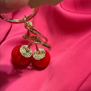 Red Cherry Keychain or Bag charm with Gold Accents
